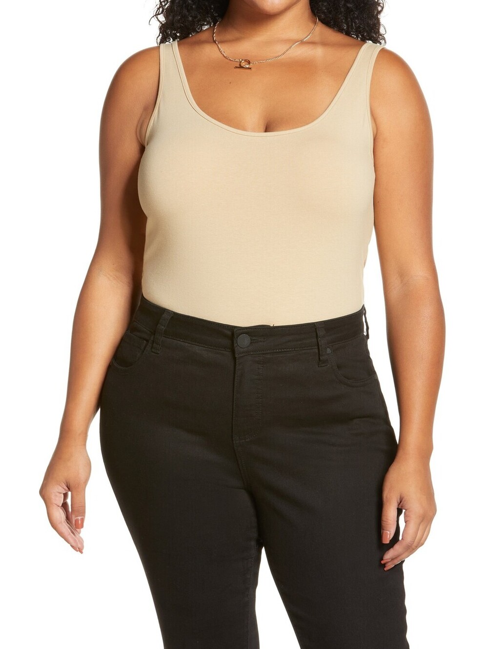 BP. Double Scoop Tank Bodysuit in Beige Nougat Size 1X